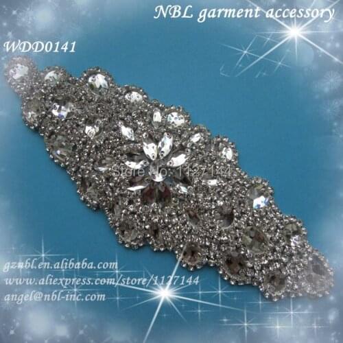 Crystal bridal beaded rhinestone applique for wedding evening dress iron on WDD0141