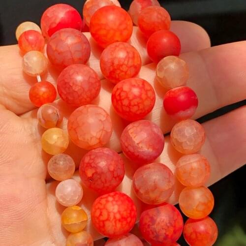 Natural Stone Frost Matte Orange Cracked Fire Agates Onyx Round Loose Spacer Beads For Jewelry Making Diy Bracelet 6/8/10MM 15"