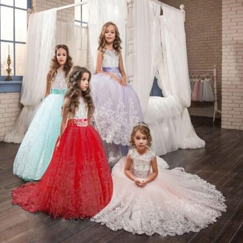 6-14 Yrs Fancy Kids Dresses For Girls Teenager Girl Bridesmaid Dress Folwer Girls Dress Wedding Party Dress Lace Princess Dress