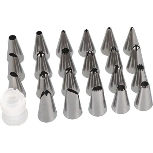 23pcs Cake Decorating Set Stainless Steel Piping Tips Cream Confectionery Nozzles With Adapter Pastry Bag Baking Tools For Cakes