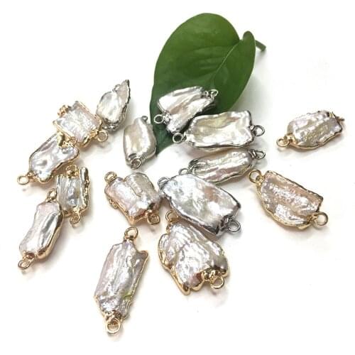 Irregular Pearl Double Hole Charms Pendants Natural Freshwater Pearls Connector Pendant for Jewelry Making DIY Bracelet Necklace