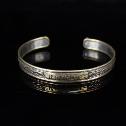 Nepal hand stitched and woven three color COPPER BRACELET Tibetan ethnic style pure copper stitched six word Bracelet