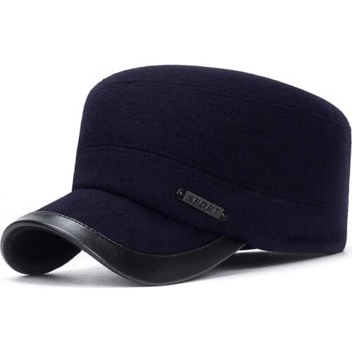 New Outdoor Sport Wool Military Hat Vintage Flat Top Caps Winter Warm Earflap Hats Men Army Cap Fashion Adjustable Cadet Hats