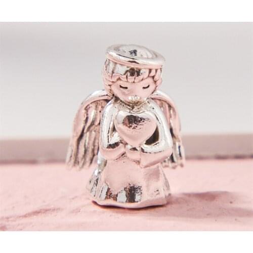 New Winter Silver 925 Angel of Love Charm 925 Sterling Silver heart Charms Beads Fit Bracelets DIY Christmas Gift Fine Jewelry