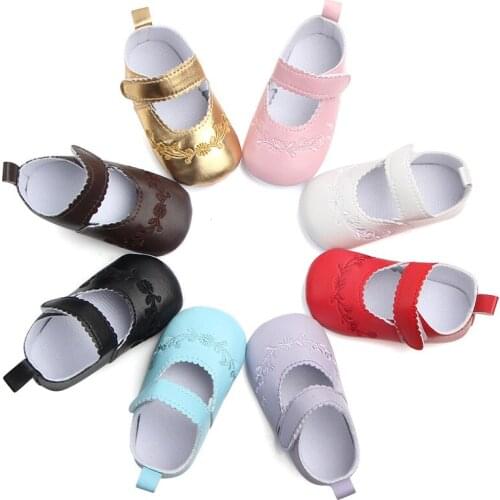 Newborn Baby Girl Shoes PU Embroidery Baby Shoes 0-1 Year Old Toddler Shoes Spring Autumn Non-slip Comfortable Toddler Shoes
