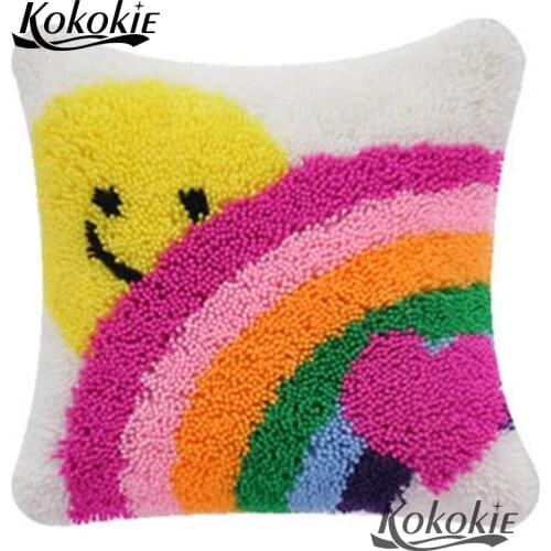 Latch hook rug cross stitch kits latch hook rug canvas carpet rainbow cushion Crochet Hook Embroidery yarn Pillows Case Making