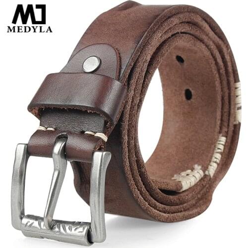 MEDYLA Original Cowhide Belt for Men Pin Buckle Full Grain Leather Belt for Jeans Wide Strap High Quality Cummerbunds