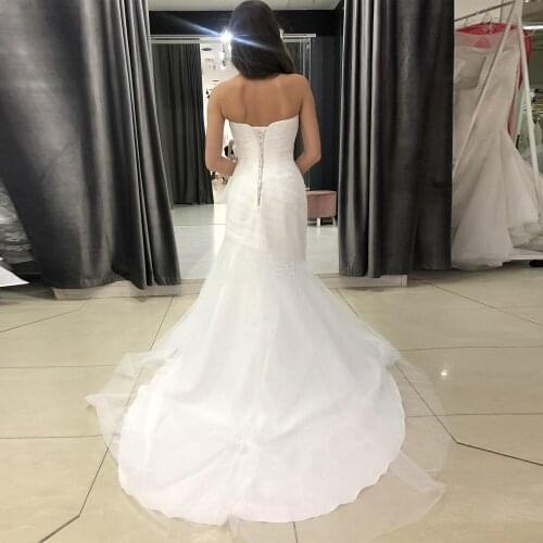 Romantic Mermaid Wedding Dresses Strapless Sweep Train Lace-up Garden Bridal Gowns Tulle Plus Size Customized Wedding Dress