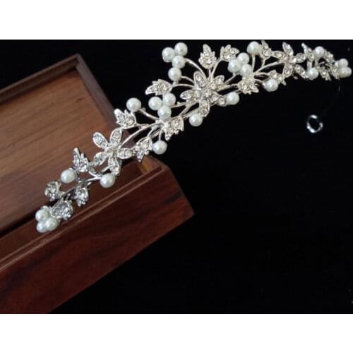 Luxury Elegant Crystal Pearl Bridal Crown Woman Tiaras Hair Jewelry Ornaments Headbands Wedding Party Hair Accessories