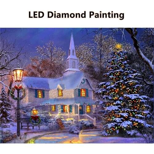 Shirliben Diy Fun Diamond Mosaic Embroidery Christmas night Castle Diamond Toll Painting With Light Special Design LED5002