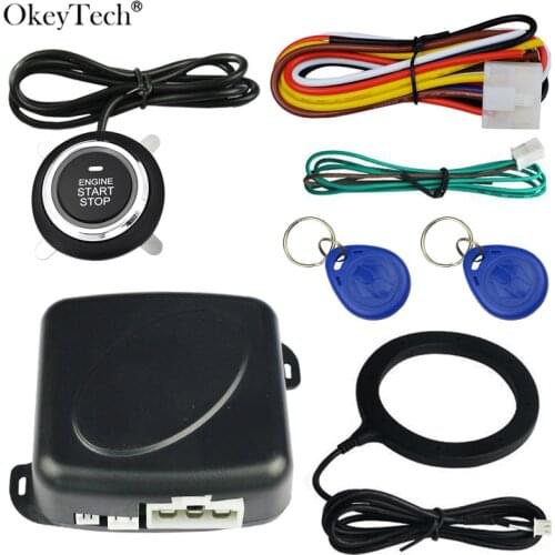 OkeyTech Fit 12V Universal Car Alarm Push One Button Engine Start Stop System Anti-theft Device RFID Engine Lock Function DC12V