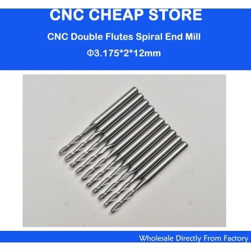10pcsx1/8" 2mm Carbide CNC Double/Two Flute Spiral Bits CEL 12mm end mill engraving cutter