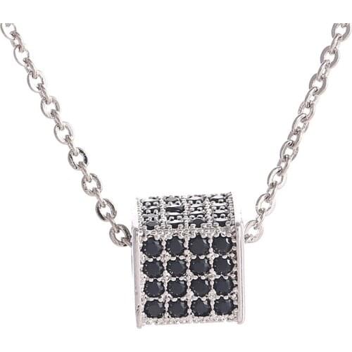 Vintage Micro Pave Black Zircon Crystal CZ Bead Necklaces & Pendants Diy Long Chain Friendship Necklace For Women Bijoux Collar