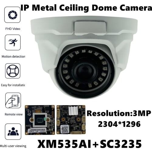 XM535AI+SC3235 IP Metal Ceiling Dome Camera 3MP 2304*1296 H.265 18 LEDs IRC VMS XMEYE ONVIF Motion Detection Radiator P2P