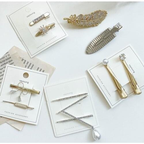 2 Pcs/Set Women Girls Elegant Alloy Leaf Diamond Pearl Ornament Hair Clips Ladies Lovely Flower Hairpins Female Hair Accessories