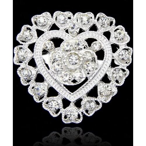 Fashion Attractive Elegant Heart Crystal Rhinestone Silver-color Brooches for Women Brooch Pins Jewelry