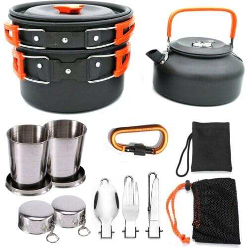 1 Set Outdoor Pots Pans Camping Cookware Picnic Set Non-stick Tableware With Foldable Spoon Fork Knif e Kettle Cup Tools