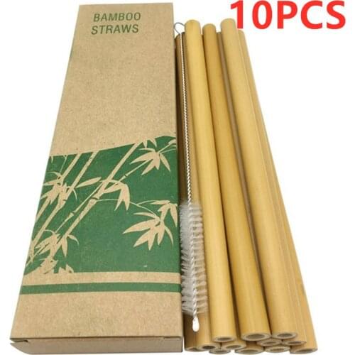 10PCS/Pack Natural Bamboo Straw Reusable Drinking Straws With Case and Cleaning Brush New Eco-friendly Bamboo Straws Bar Tools