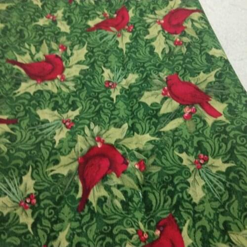 100% Plain Cotton viaPhil Christmas Green Leaf Blue Snowflake Red Bird Printed Fabric Patchwork Cloth Dress Home Decor
