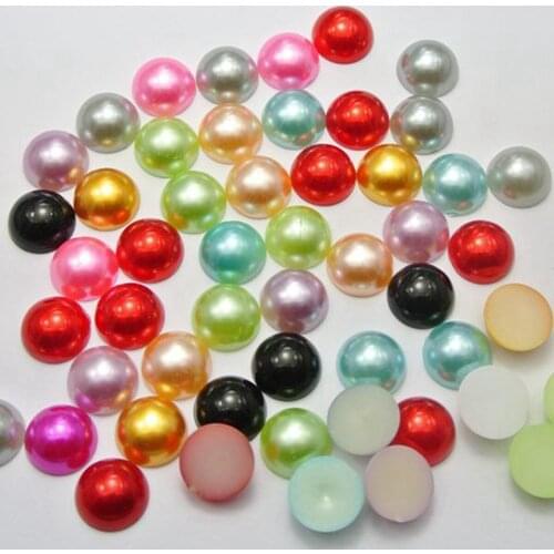 100 Mixed Colour Half Pearl Bead 12mm Flat Back Scrapbook Craft