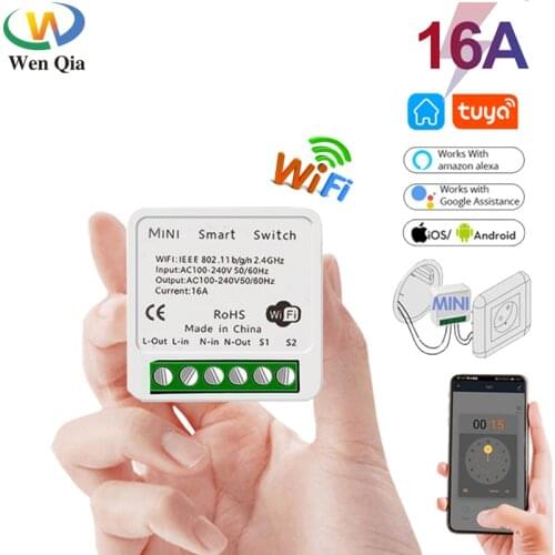16A Mini WiFi Smart Switch Led Light Smart Life Push Module Support 2 Way APP Voice Relay Timer Work With Google Home Alexa Tuya