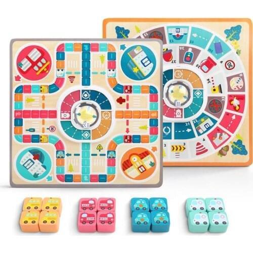 2 In 1 Ludo+L'oie Chess Wooden Two-Sided Board Game Childrens Family Pachisi Learning Dice Games For Adults Kids For 2-4 Player