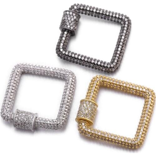 3PCS, Square Shape Crystal Zirconia Clasp Cross Lock Carabiner Pave Lock Jewelry Findings