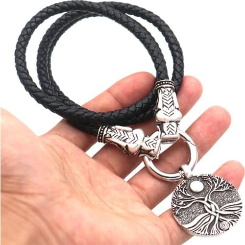 Antiquing Viking pirate wolf head necklace Nordic mythology tree of life pendant trendy mens necklace jewelry
