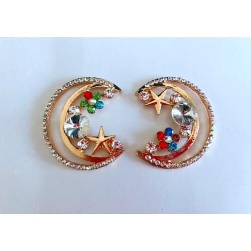 New fashion style alloy glass rhinestones applique colorful crystals moon shape 37*30mm for clothing shoes phone case 2pcs/lot