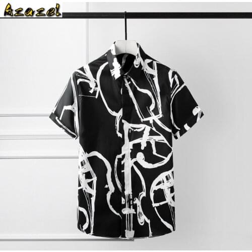 Azazel 100% Cotton Summer Men Shirts Luxury Digital Printing Short Sleeve Mens Dress Shirts Plus Size 4xl Slim Casual Shirts Man