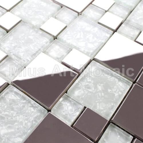 White Crystal glass tile mixed Silver stainless steel mosaic kitchen mosaic KTV bar wall decoration