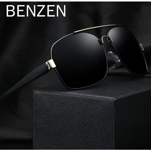 BENZEN TR90 Polarized Men Sunglasses Male Sun Glasses Classic Rectangle Driving Goggles Shades Black 9336