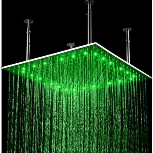 Free Shipping New 24x24 inch LED Stainless Steel Ceiling Waterfall Shower Head Brushed Nickel