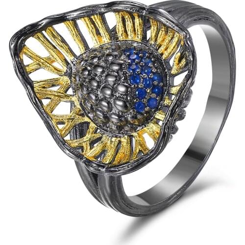 CIZEVA Vintage Unique Jewelry Womens Hollow Water Drop Shaped Ring Creative Wedding Engagement Black Gold Filled Rings