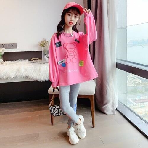 Girls Suit Sweatshirts +Pants 2Pcs/Sets 2021 Bear Spring Autumn Teenagers Outwear Kids Cotton Tracksuit Sport Suits Children Clo