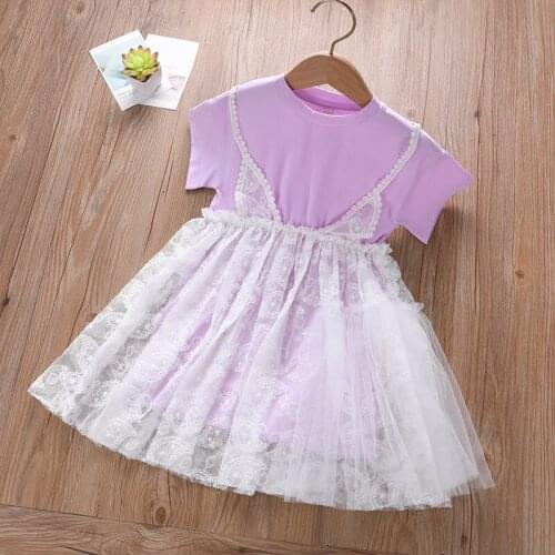 Baby Girls sweet new summer 2021 princess dress lace dress with short sleeves children embroidery veil Dress Kids