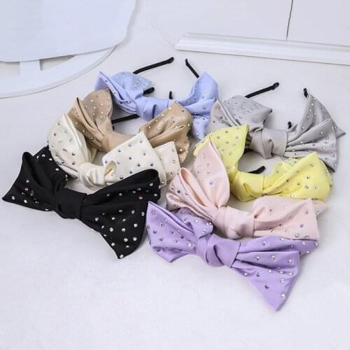 Elegant Diamond Hair Band Colorful Bowknot Hairbands Women Lady Ribbon Handmade Hair Bows Headband Headwear Hair Accessories