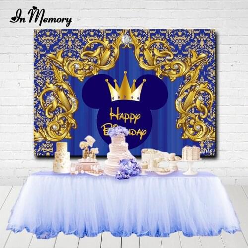 InMemory Royal Blue Gold Pattern Boys Baby Shower Baptism 1st Birthday Party Backdrop For Photography Backdrop Photo Studio