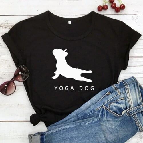 Yoga Dog 100%Cotton T-shirt Cute Dog Mom Gift Tee Shirt Top Funny Women Short Sleeve Graphic Summer Workout Tshirt Drop Shipping