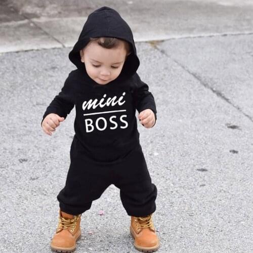 Hot Style Four Seasons Letter Printing Plus Velvet Jumpsuit Pullover Childrens Hip-hop Cute Hooded Romper Baby Clothes