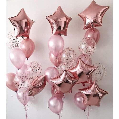 Rose Gold Theme Party Decorations 18inch Star Foil Balloons 12inch Rose Gold Confetti Latex Balloons 10'' Latex Balloons Decor