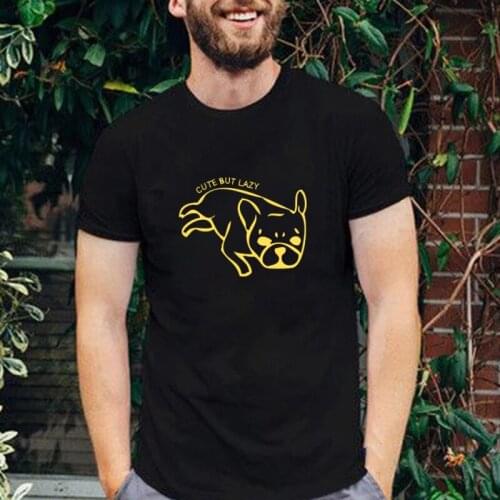 Funny Animal Dog Print Summer Casual T Shirt Cute But Lazy Letters Gold Printing Tops Loose Cotton O-neck Hip-hop Hipster Tee