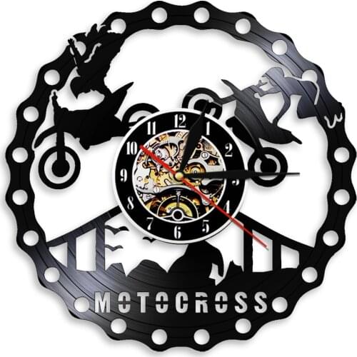 Motocross Racing Brappp Extreme Sport Wall Clock Modern Design Black Hanging Vinyl Clock Watch Gift For Motorcycle Lover