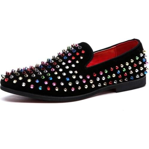 Men Formal Shoes Nightclub Wedding Dress Formal Loafers Mens Rivet Rhinestones Dress Shoes 2021 Luxury Italian Style Fashion