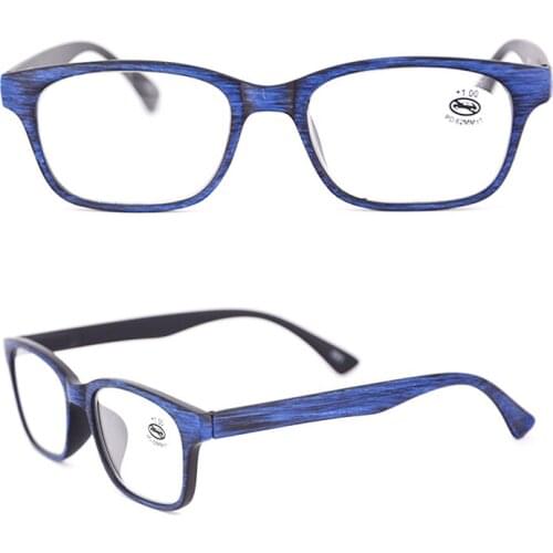 Mens Cheap Plastic Reading Glasses Black Wood Finish Fashion Rectange Readers Green in High Quality with Pouch and Cloth Blue