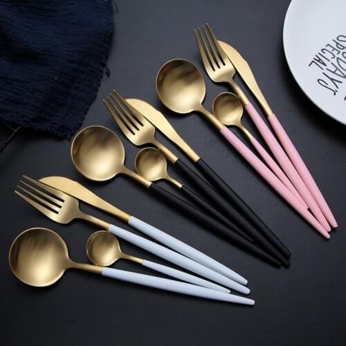 304 stainless steel knife and fork spoon Portuguese Western tableware set Western-style black gold steak knife and fork spoon