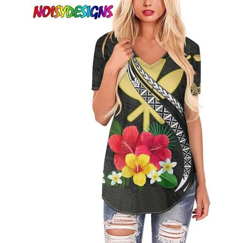 NOISYDESIGNS Female T-shirt Samoan Hibiscus Polynesian Tribal Design T-Shirt Women Vogue Short Sleeve Tshirts Vintage Tops Tee
