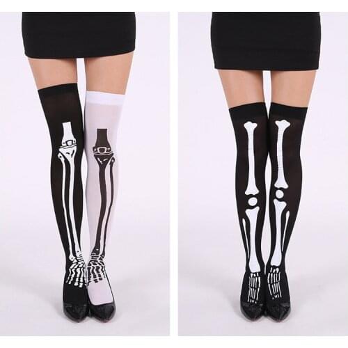 Halloween Prom Party Skeleton Print Socks Ladies Long Tube Over-the-knee Thigh Socks Horror Personality Street Funny Thin Style