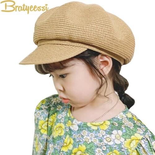 New Straw Kids Girls Hat Summer Child Boys Hat Adjustable Sun Hat Children Cap Solid Retro Kids Cap for 2-5Y