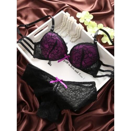 New beauty back bra set European and American fashion lace fabric color permeable ladies sexy underwear